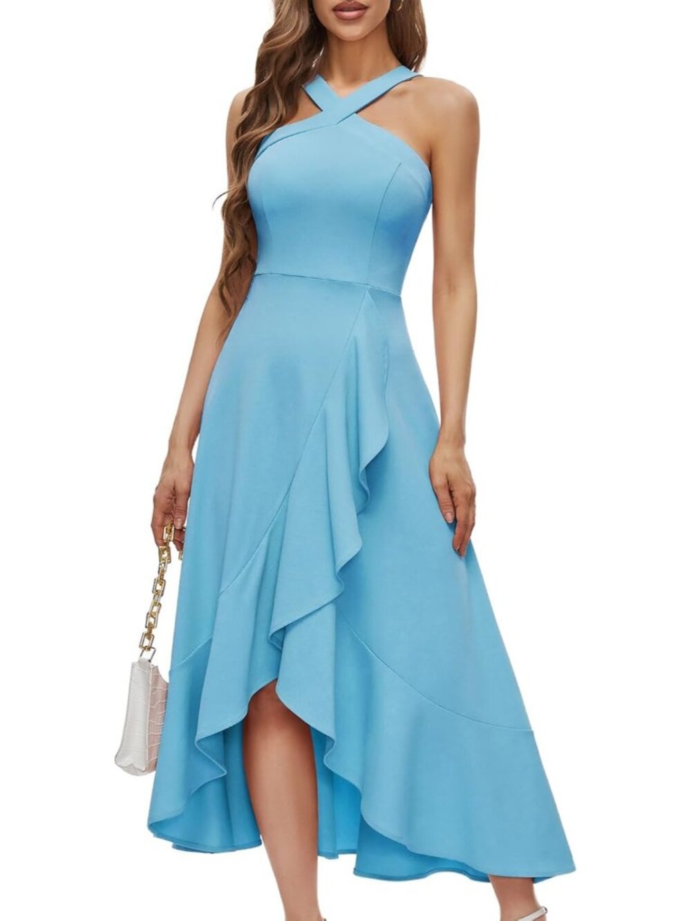 Women's Blue Comfort Formal Wedding Guest Hi-Lo Prom Evening Party Maxi Dresses